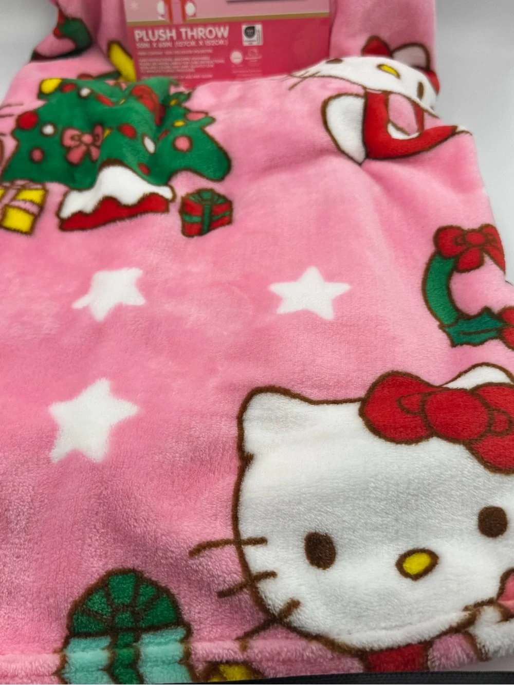 Hello Kitty Pink Plush Throw Blanket with Holiday Print
